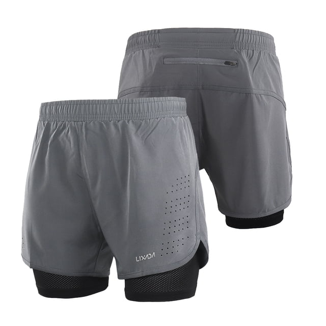 Lixada Men's 2-in-1 Running Shorts Quick Drying Breathable Active Training Exercise Jogging Cycling Shorts with Longer Liner