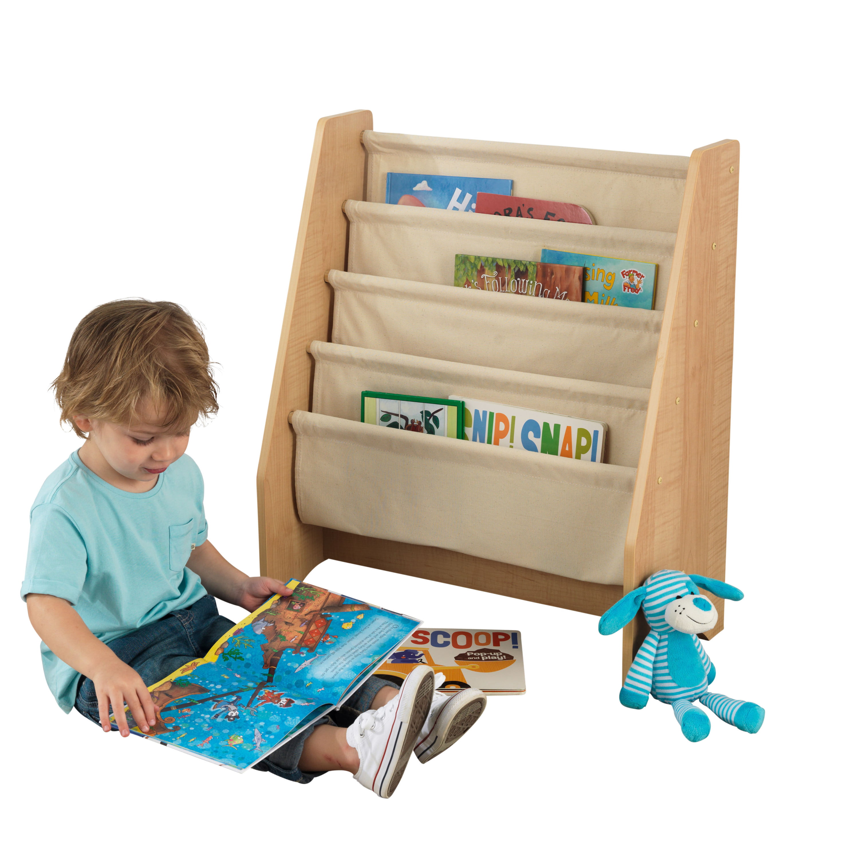 KidKraft Wood and Canvas Sling Bookshelf Furniture for Kids – Natural