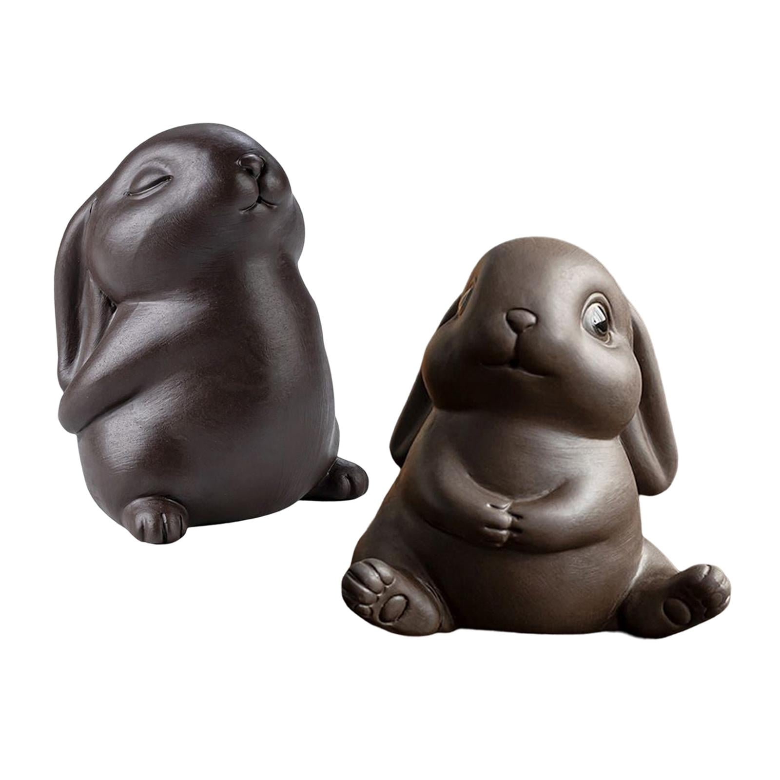 2x Rabbit Figurine Bunny Statue Collectibles Sculpture Tea Table Decor