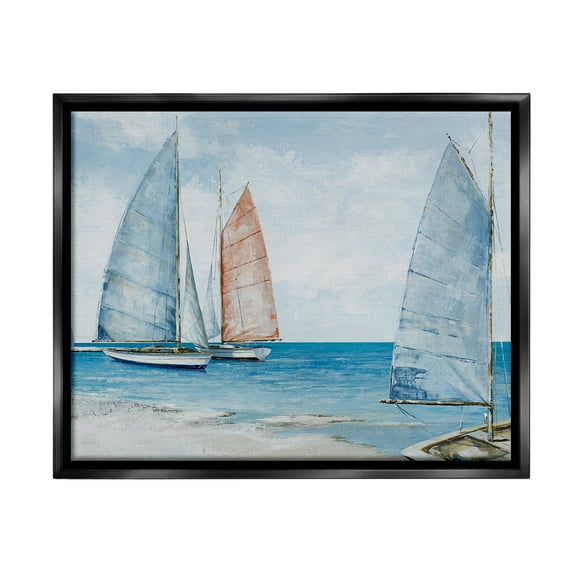 Stupell Industries Coastal Sailboat Fleet Transportation Painting Black Floater Framed Canvas Art Print Wall Art, 21 x 17