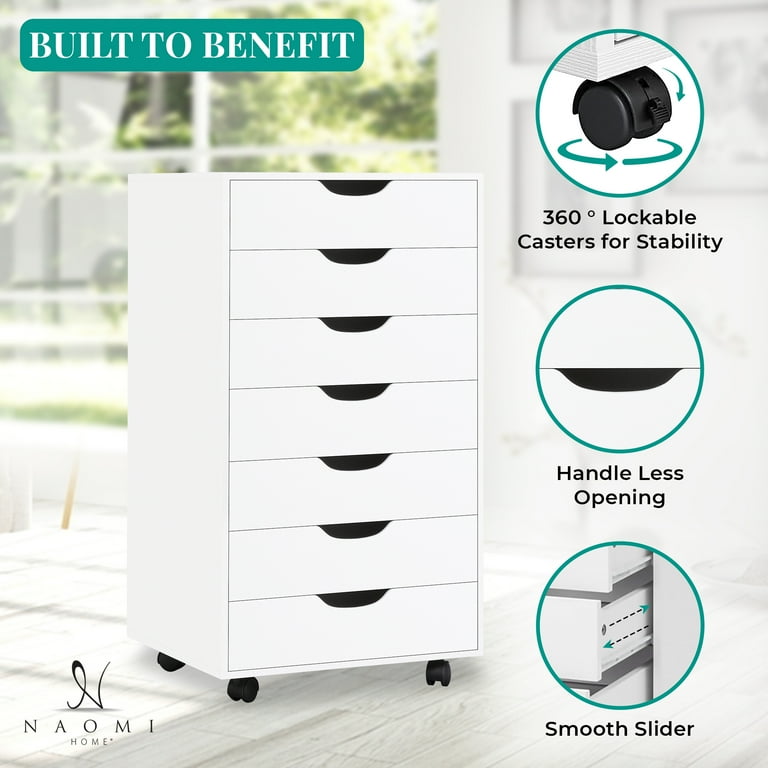 Naomi Home Debbie 7 Drawer Office Storage File Cabinet On Wheels White