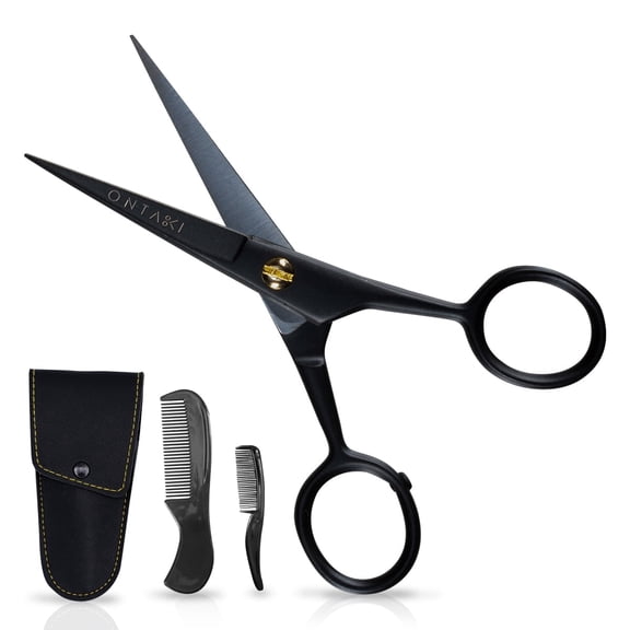 Ontaki Professional German Steel Beard & Mustache Scissors 5 Inch Grooming Kit Silver
