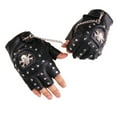 thumbnail image 4 of Yauxim Half-Finger Gloves Half Finger Punk Rivets PU Leather Gloves Black Cycling Gloves with Metal Chain for Motorcycles Fingerless Dancing Mitte, 4 of 7
