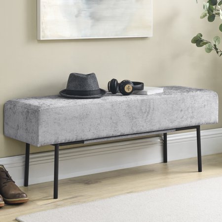 Upholstered Bench  Mid Century Modern Rectangular Footrest for Bedroom Entryway Channel  Bench for Bedroom End of Bed  Entryway Ottoman Bench with Solid Metal Legs  Gray