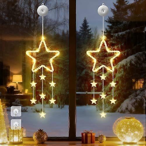 Christmas Window Lights, 2pcs LED Star Curtain Fairy Lights with 8 Modes, Christmas String Lights Battery Powered for Indoor Outdoor Window Wedding Xm
