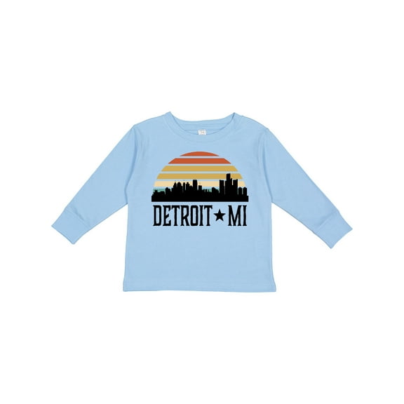 Inktastic Detroit Michigan Skyline Retro Boys or Girls Long Sleeve Toddler T-Shirt