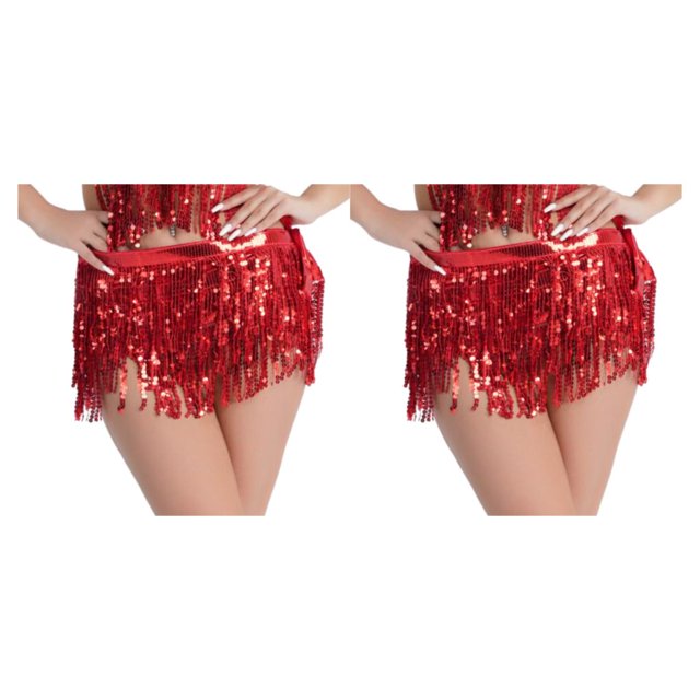 Qarigey Lentejuelas brillantes de danza del vientre niñas fiesta puesta en escena entrenamiento práctica faldas de baile traje reutilizable Rojo 2Conjunto