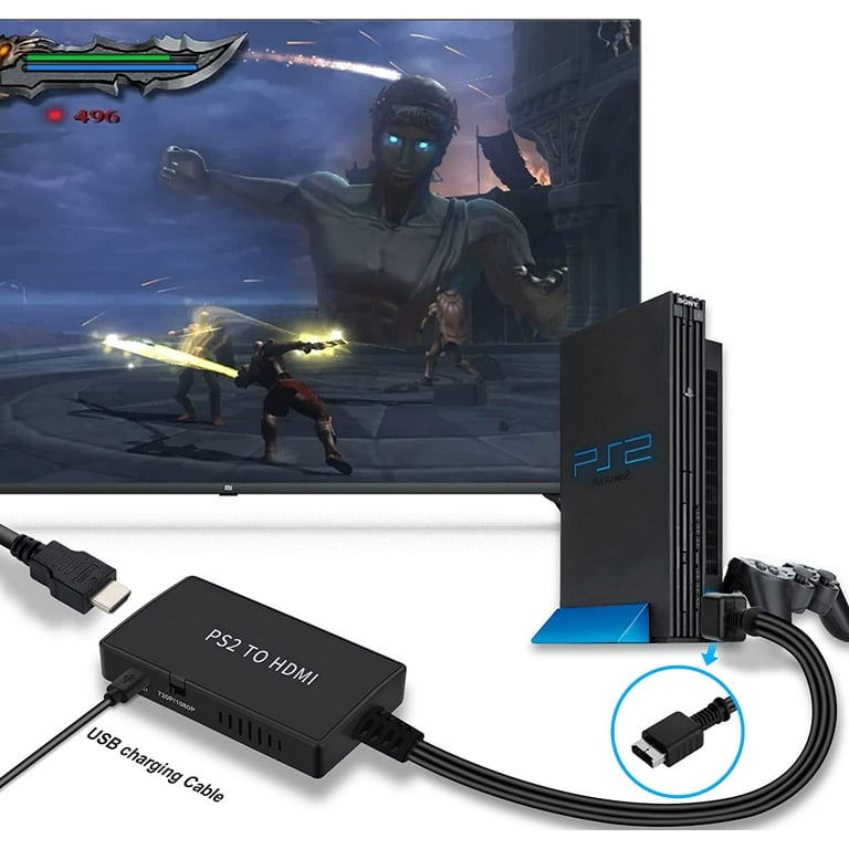 PS2 to HDMI Adapter with PS2 HDMI Cable, PS2 to HDMI Converter Support HD  1080P, Compatible with Gaming Playstation 2