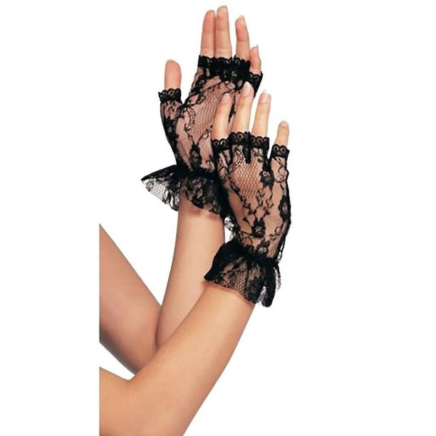 Guantes de encaje sin dedos HUOGUO para mujer negros