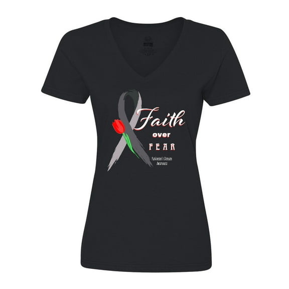 Inktastic Faith over Fear Parkinson's Awareness with Red Tulip Women's V-Neck T-Shirt