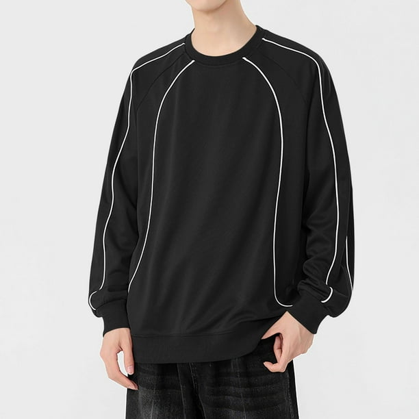 Blusas y camisas de manga larga y cuello redondo para hombre, blusas casuales de color liso con manga larga y cuello redondo, blusas de poliéster para hombre