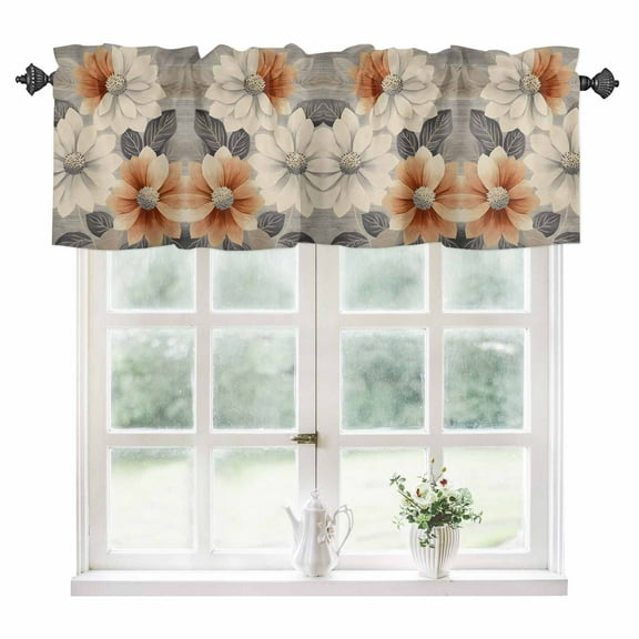 Burnt Orange Grey Kitchen Valances for Windows 42x12 Inch Kitchen Curtains Valances Rod Pocket Vintage Spring Floral Botanical Bathroom Window Valances for Window Treatment Decor
