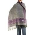 thumbnail image 2 of Falari Women's Large Double Layered Pashmina Shawl Wrap Border Pattern Scarf Grey/Purple, 2 of 4