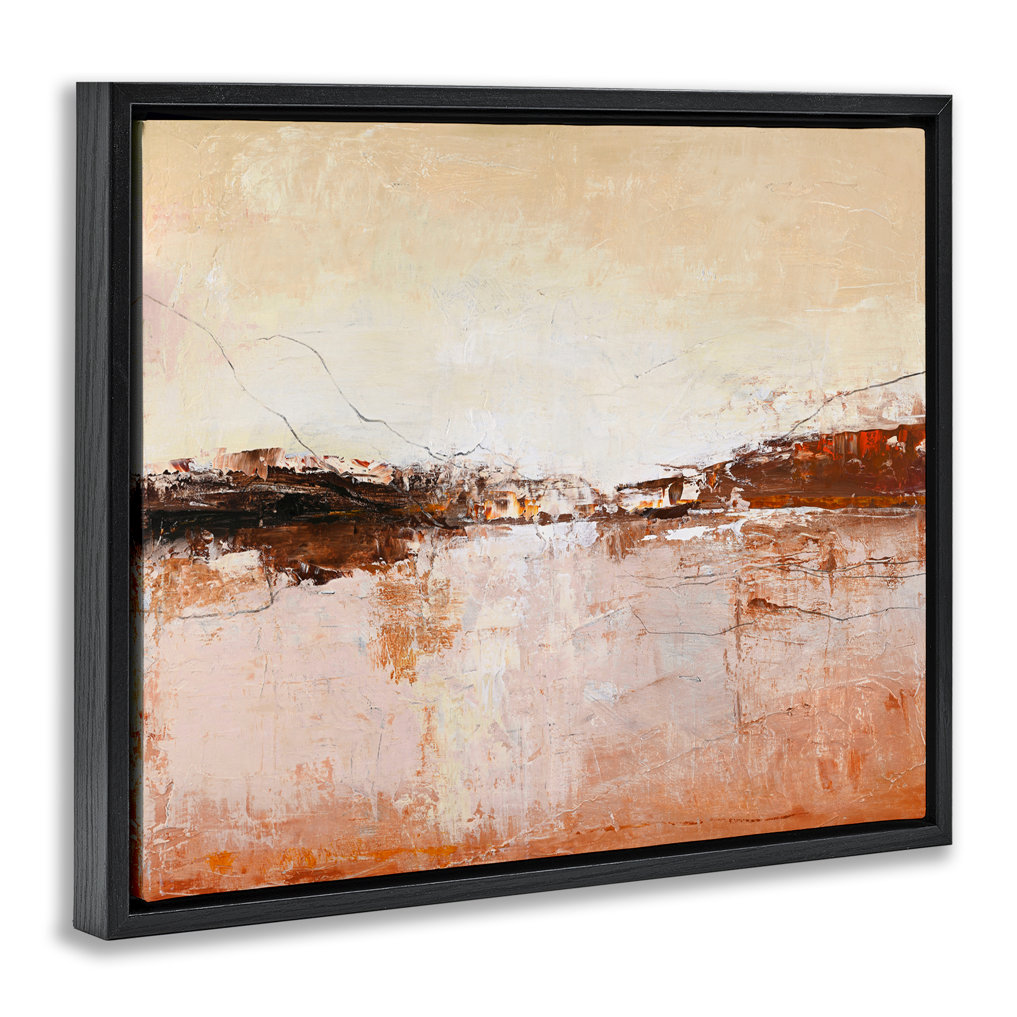Warm Distressed Horizon Black Framed Floater Canvas Wall Art, design by Design Fabrikken