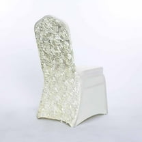 Balsa Circle Ivory Satin Raised Roses Spandex Stretchable Banquet Solid Chair Covers Slipcovers