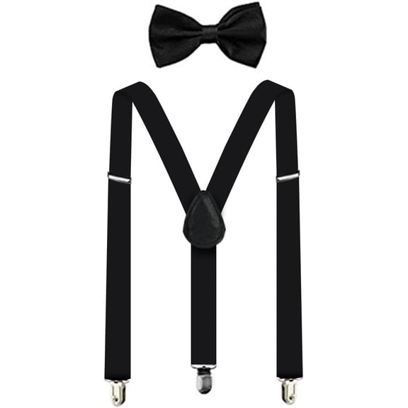 Suspenders For Men,Women Adjustable Suspends Bow Tie Set Solid Color Y Shape with Strong Clips Adjustable Braces