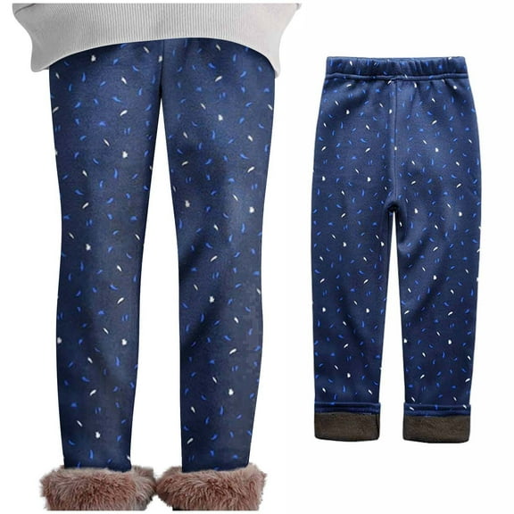 uublik Girls' Leggings Blue Fleece Lined Leggings Kids Winter Warm Leggings Thick Thermal Tights Pants, Size 2T-11