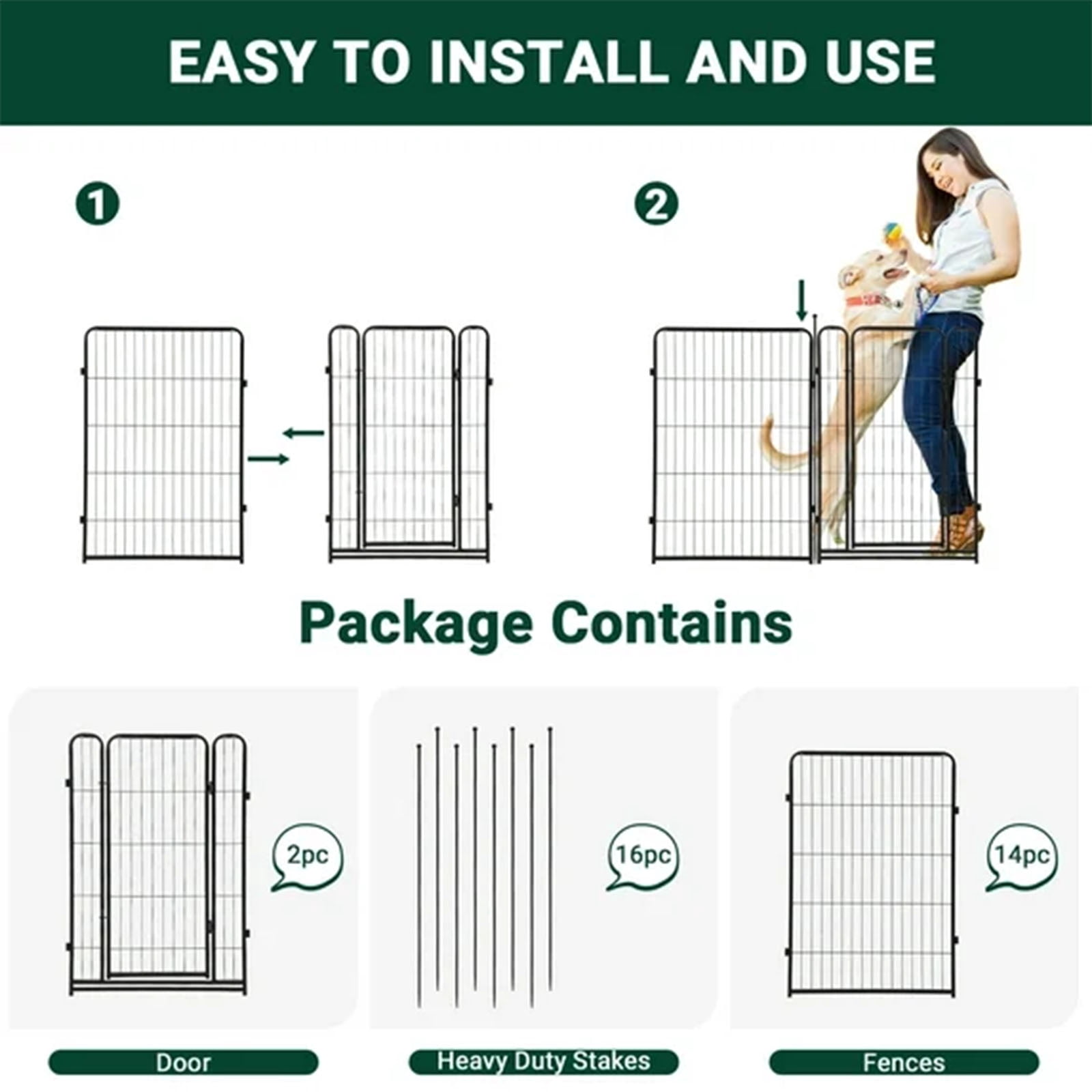 Lumiparty Metal Dog Playpen, 40" Height 16 Panels Dog Fence ,Heavy Duty Pet Puppy Exercise Pen, Portable Pet Playpen for Indoor Outdoor Rv Camping Garden Yard