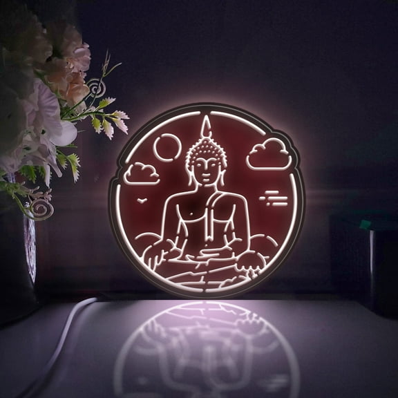 Buddha Statue Led Light Box, Dimmable Neon-Like Light Signs USB Power for Wall Decor Bedroom Decoration, Static Light (WxH) 6"x6"