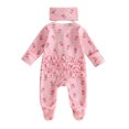 thumbnail image 2 of Cjfdfy Newborn Baby Girl Floral Footed Outfit Romper Zip Front Long Sleeve Ribbed Ruffle Trim Jumpsuit Bow Headband Infant Cute Coming Home Fall Winter Outfit, 2 of 9