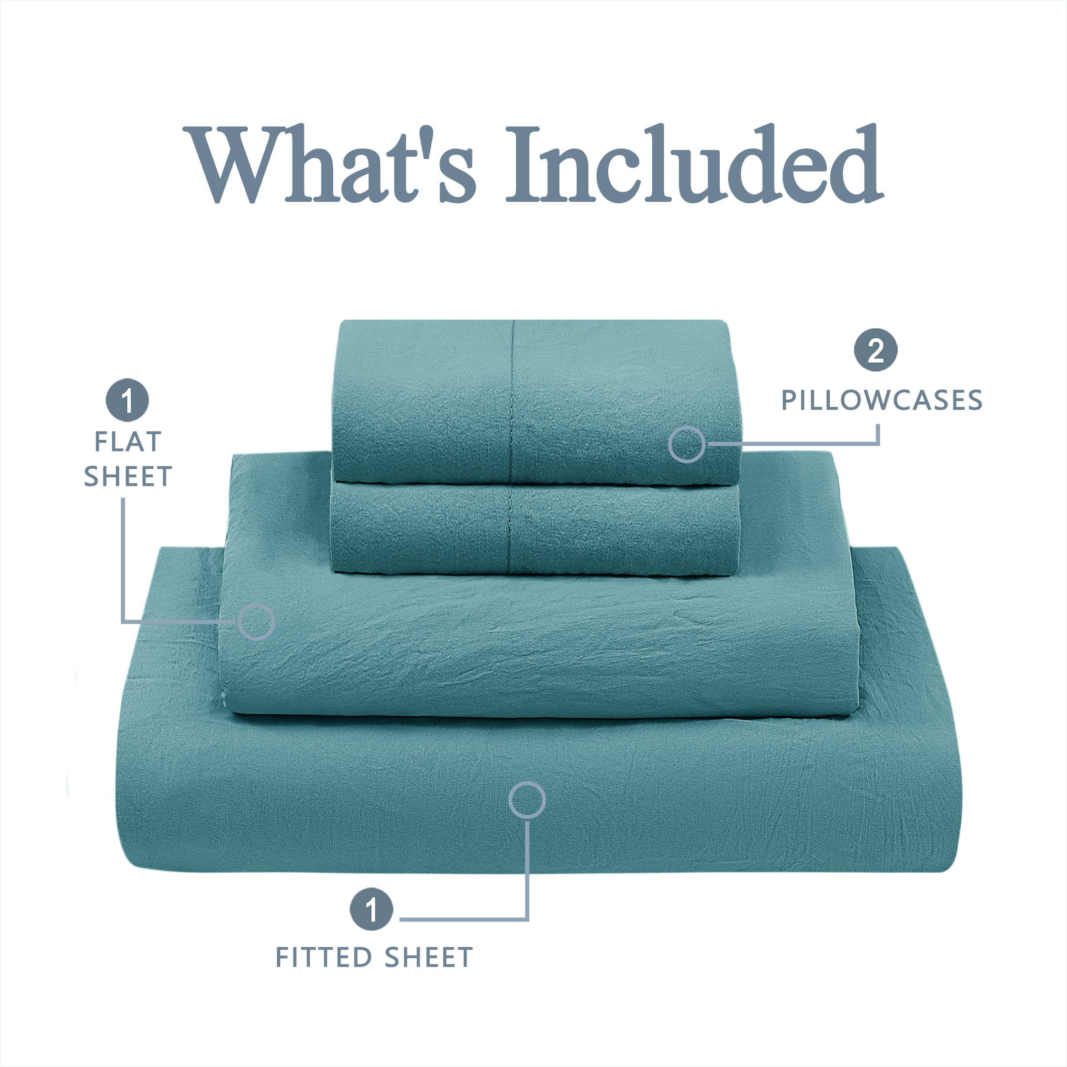 Mainstays Washed Ultra Soft Microfiber Bed Sheet Set, Full, Cool Water, 4 Piece