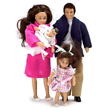 Modern Brunette Doll Family of 4 Dollhouse Miniature Set