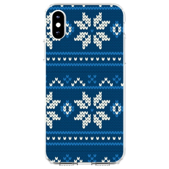 DistinctInk Clear Shockproof Hybrid Case for iPhone XR (6.1" Screen) - TPU Bumper, Acrylic Back, Tempered Glass Screen Protector - Blue White Ugly Hannukah Sweater