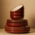 thumbnail image 4 of Pokini 16-Piece Stoneware Dinnerware Sets, Plates and Bowls Sets for 4, Dish Sets with Double Bowl,Brown Yellow, 4 of 8