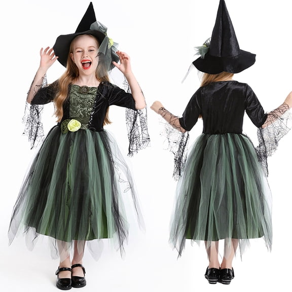 Girl Witch Outfit Tulle Dress for Girls Fancy Dress Up Halloween Outfits for Girls 9-10 Years Kids Girls Dress