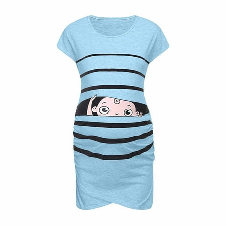 

asdoklhq Maternity Clothes for Women Clearance Women s Pregnant Dress Sleeveless Medium And Long Cartoon Printed Round Neck Pregnant Dress