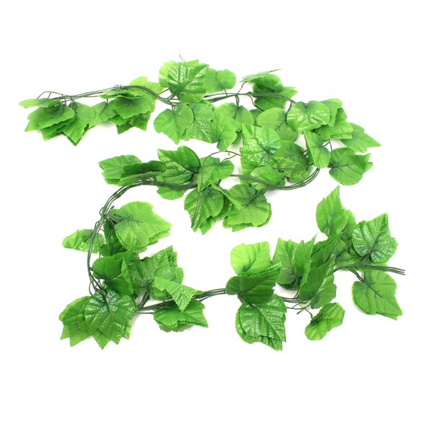 Unique Bargains 5 Pcs 2M Long Green Artificial Leaf Plant Festival Room