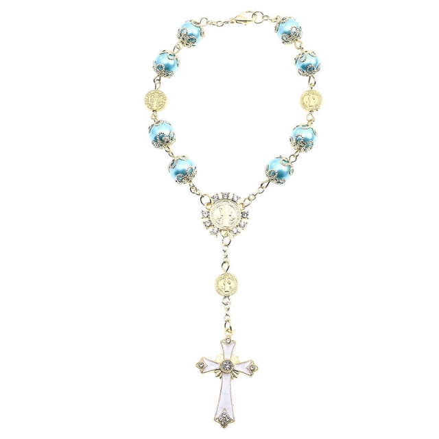 1pc Religious Cross Bracelet Glass Rosary Bracelet Jewelry Decor Bracelet Gift