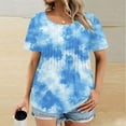 thumbnail image 1 of Lydiaunistar Hauts Grande Taille pour Femmes Printemps Manches Courtes Col Rond Imprimé T-Shirt Blouse, Polyester Mode Printemps Été pour Fête Usage Quotidien Bleu Clair, 1 of 5
