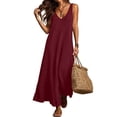 thumbnail image 2 of ChaoHeng Summer Dresses for Women 2026 Solid Knit V Neck Sleeveless Lightweight Casual Sweater Dress Red M, 2 of 9