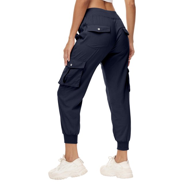 Simua Pantalon de Randonnée et de Course pour Femmes, Léger, Taille Élastique, Confortable, Ajusté, Pantalon Cargo, Pantalon Jogger avec Multiples Poches
