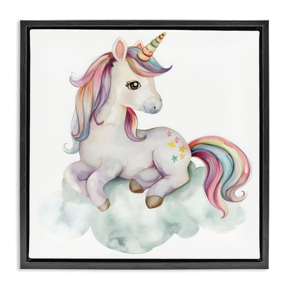Stupell Industries Rainbow Unicorn on Cloud Black Framed Floater Canvas Wall Art, design by Creative Studio