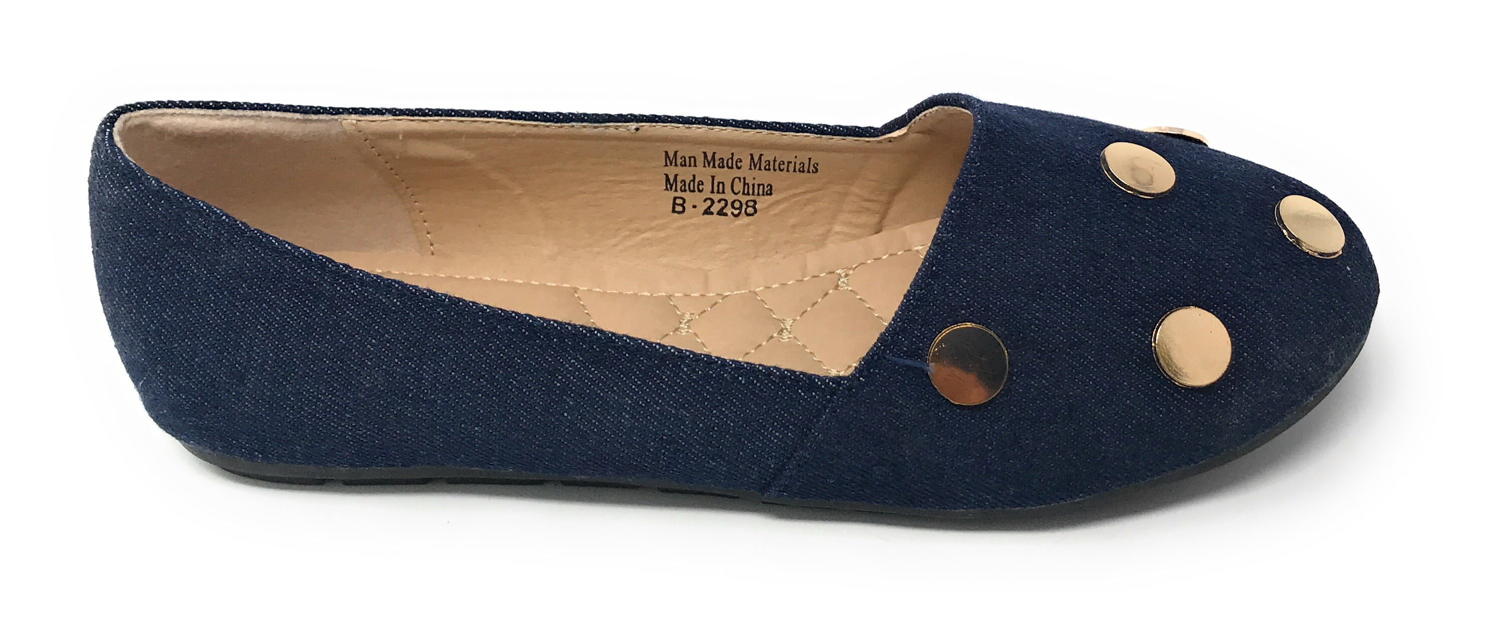 Victoria K Women's Round Gold Studs Denim Ballerina Flats