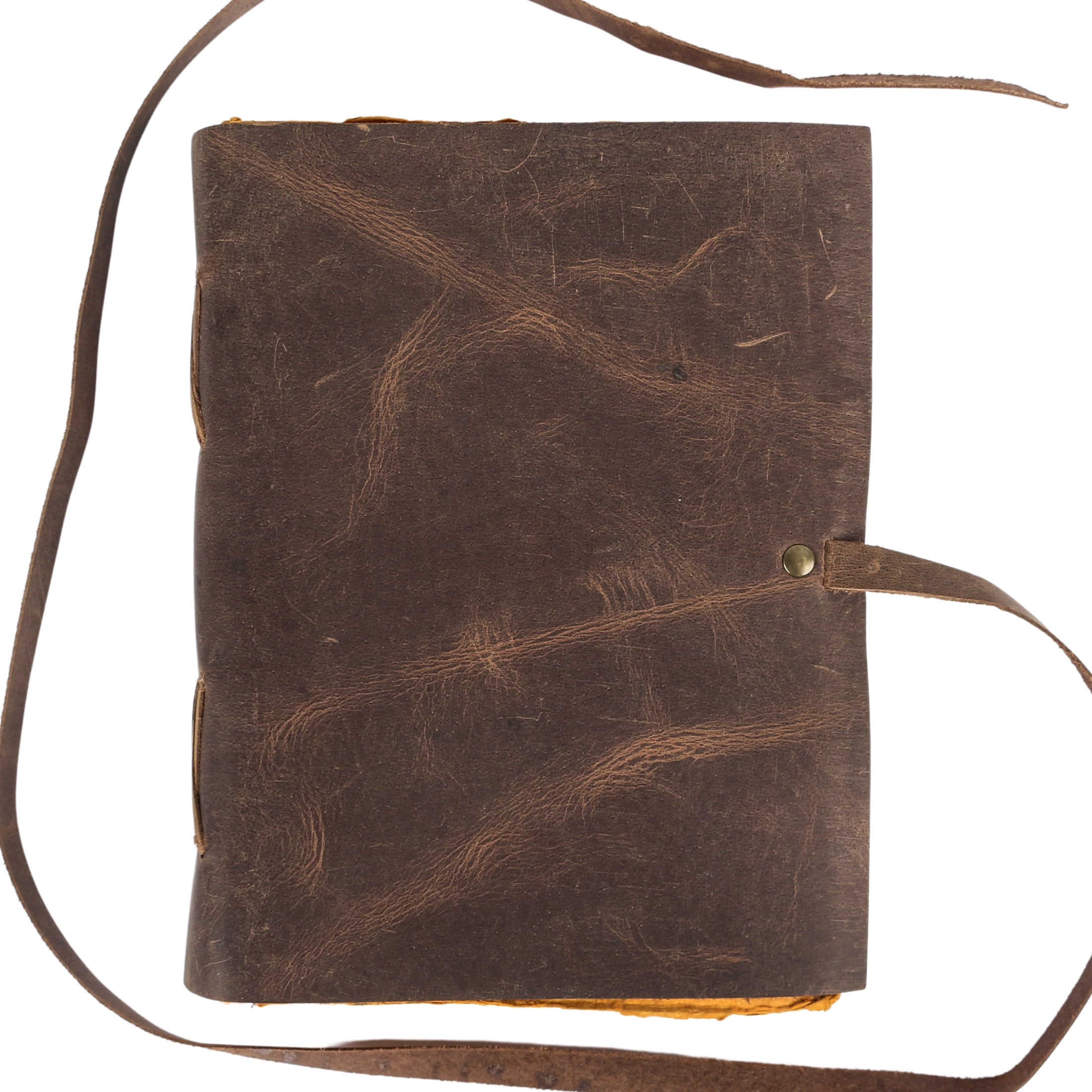 Vintage Leather Journal for women and men 8 x 6-inch Antique Handmade Deckle Edge Vintage Yellow Paper Leather Sketchbook - Book of Shadows Journal