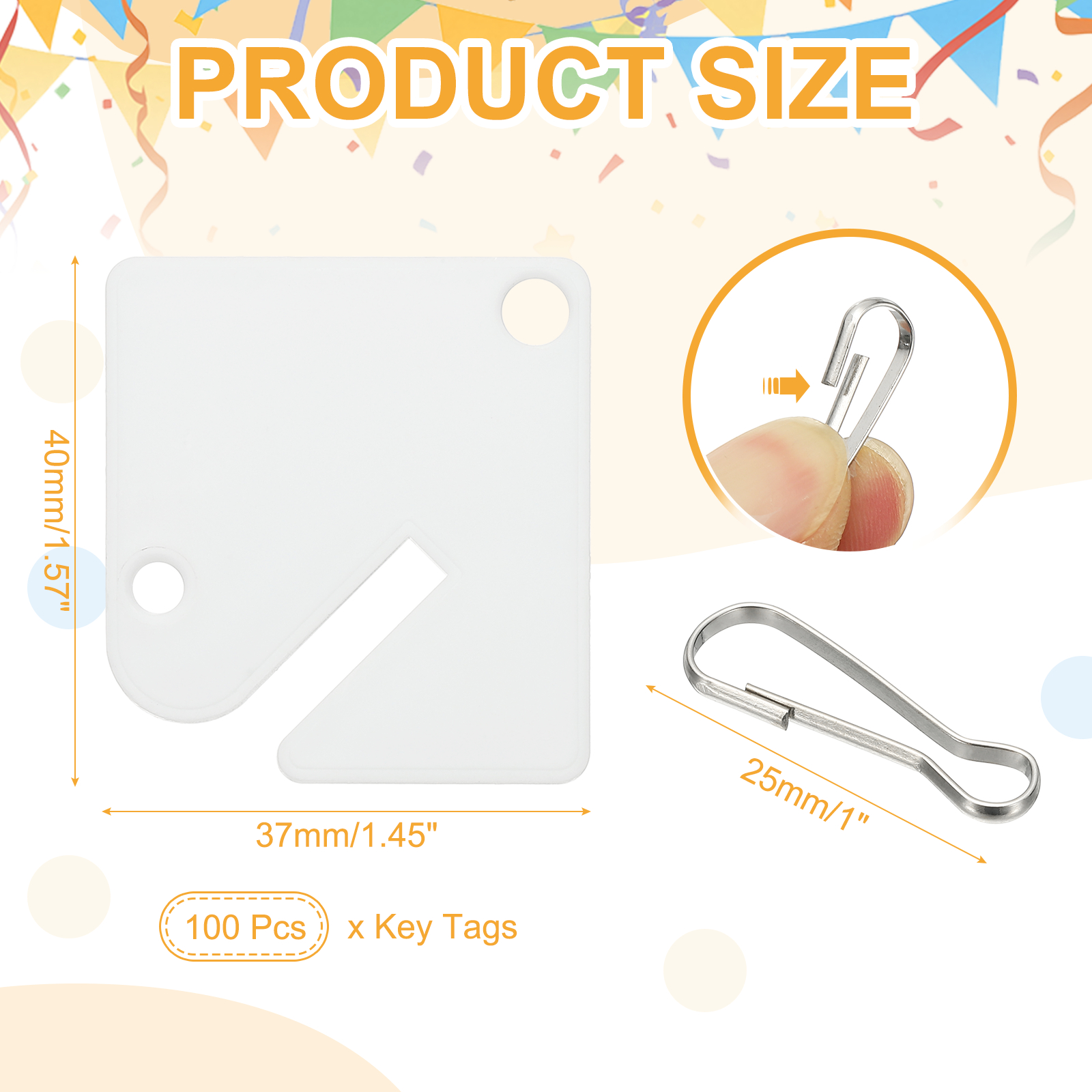 Uxcell 100 Pcs Key Tags, 1.5" Plastic Hanging Tag Slotted Key Tags Square Blank Writeable Durable with Metal Snap Hooks for Cabinet Boxes Lockers Identifiers Home Garage, White
