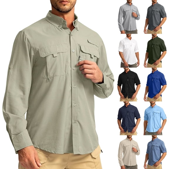 Yifymode Men's Sun Protection Fishing Shirts UPF50 Long Sleeve UV Quick Dry Cooling Shirts for Travel Camping Hiking
