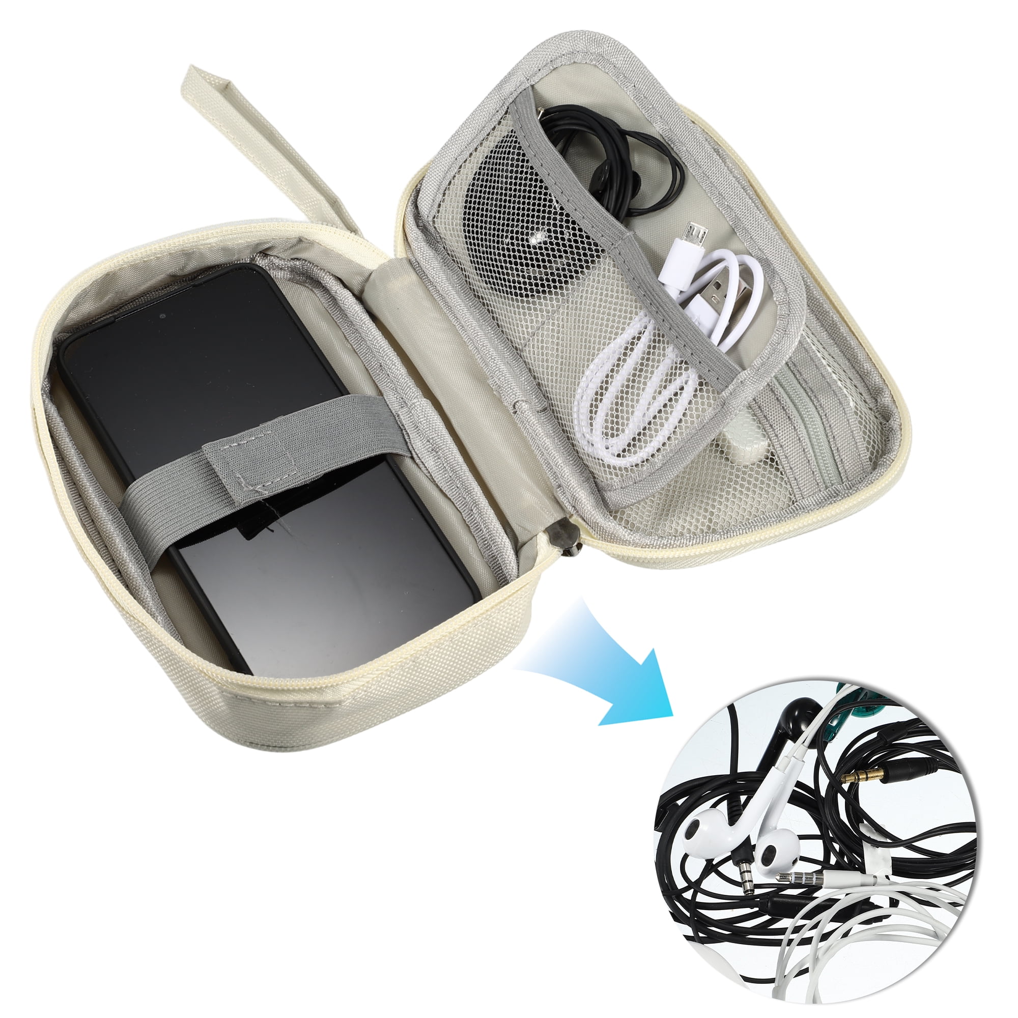 Unique Bargains Electronic Organizer Cable Waterproof Pouch for Accessories Biege