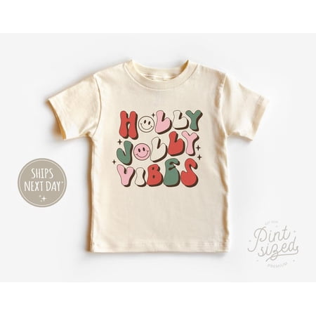 Holly Jolly Vibes Long Sleeve Toddler Shirt - Retro Kids Shirt - Cute Natural Toddler Tee New Born Baby Shower Gift New Parents Gift