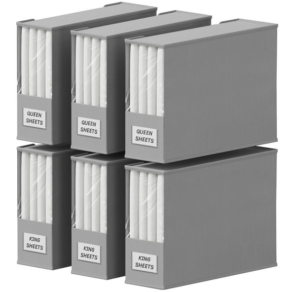 Lifewit 6 Pack Bed Sheet Organizer, Foldable Bedding Sheet Organizers and Storage with Large Clear Window and Label, Sheets Organizer for Linen Closet, Storage Box Bins with Lids for Duvet Cover Set