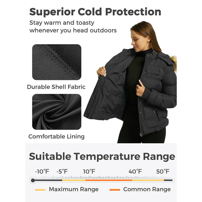 Wantdo Women\'s Puffer Coats Gray Winter Jacket L Jacket Quilted Waterproof Dark Zip-up
