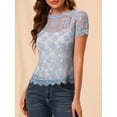 thumbnail image 6 of Allegra K Women's Scalloped Trim Semi Sheer Floral Lace Top, 6 of 7