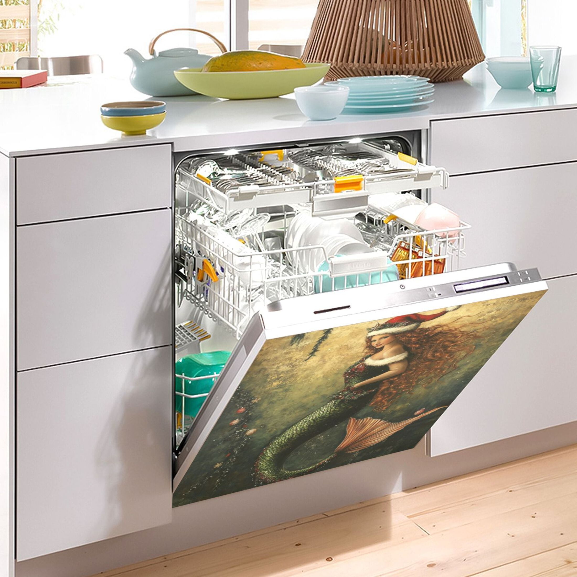 Dishwasher Magnetic Sticker 23x26 Inch Refrigerator Magnetic Sticker Washing Machine Magnetic Sticker Kitchen Panel Magnetic Sticker Home Decor Christmas Pretty Mermaid