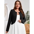 thumbnail image 6 of SHOWMALL Women's Plus Size Open Front Cropped Cardigan Black 2X Lightweight Long Sleeve Bolero Shrug for Dresses, 6 of 8