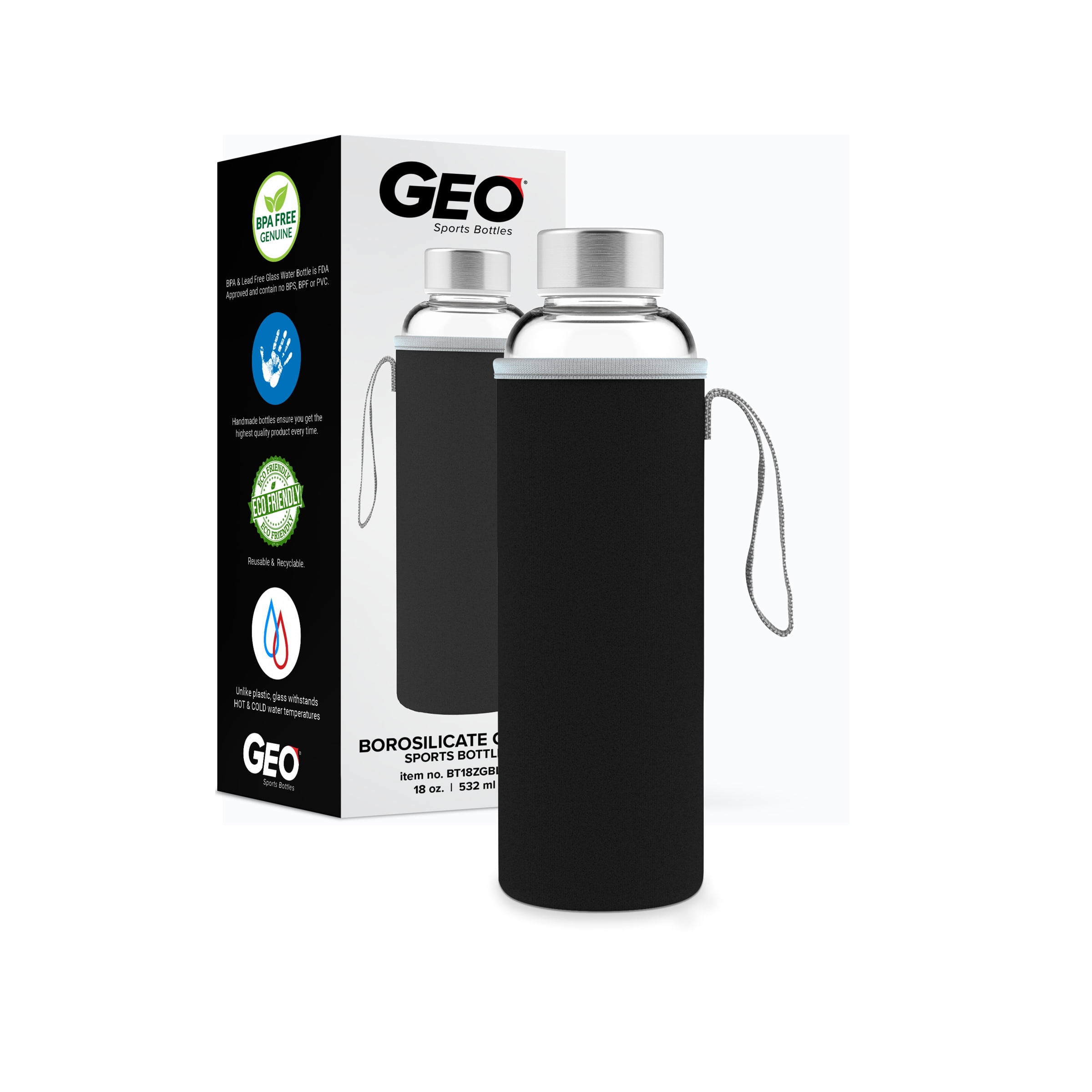 BPAFree Glass Water Bottle, 18Ounce