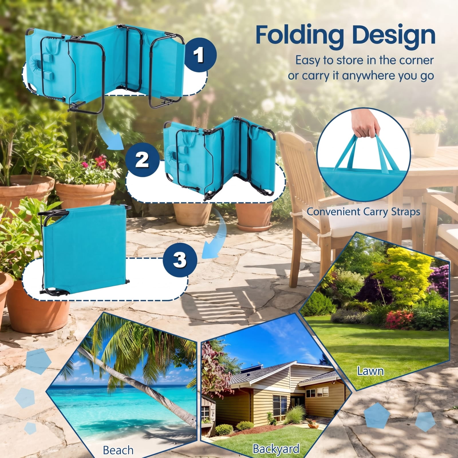 Furnibear Outdoor Metal Folding Patio Chair for Outdoor Poolside Lawn Turquoise Finish 330 lbs Weather-Resistant Outdoor Furniture