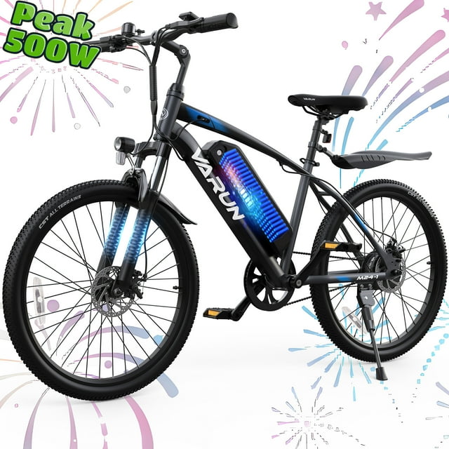 VARUN Electric Bike, 24" EBike, 500W Peak Motor, 7-Speed Gears, 56 km Range, up to 32 km/h, 36V 280.8Wh Removable Battery & Fenders, Electric Mountain Bike for All Terrains